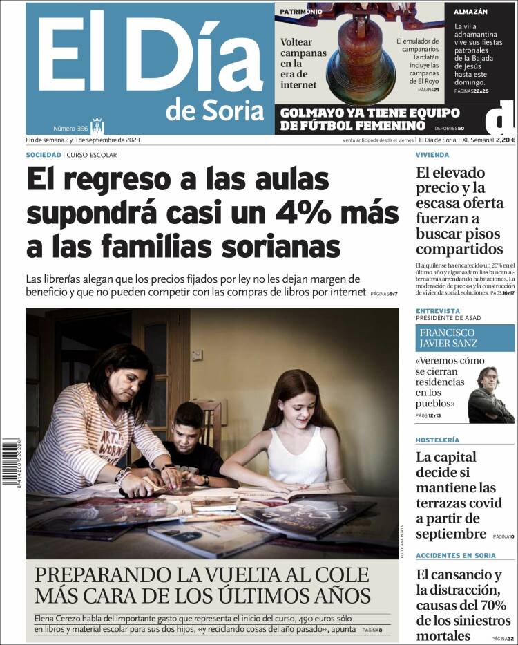 Portada de El Día de Soria (Espa&ntilde;a)
