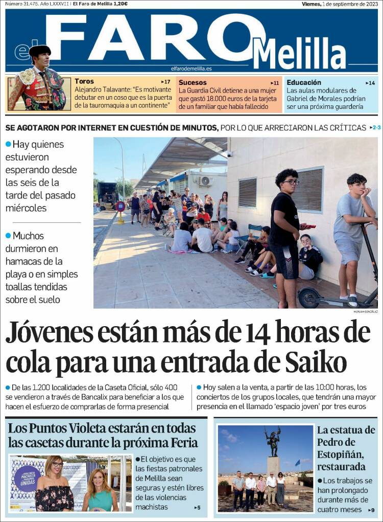 Portada de El Faro de Melilla (Espa&ntilde;a)