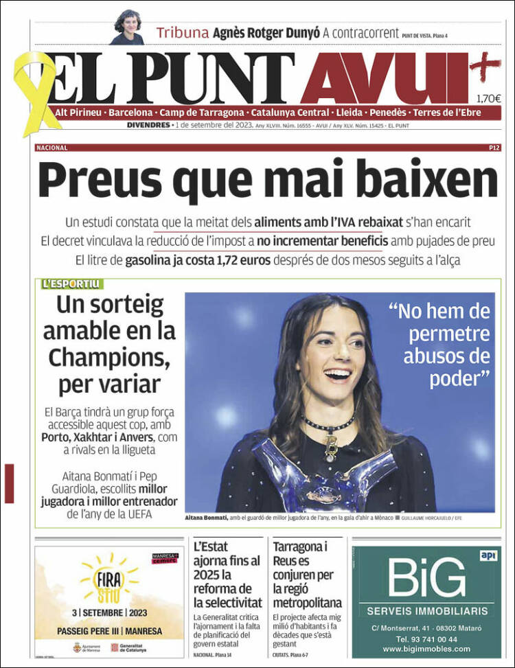 Portada de El Punt Avui (Espa&ntilde;a)