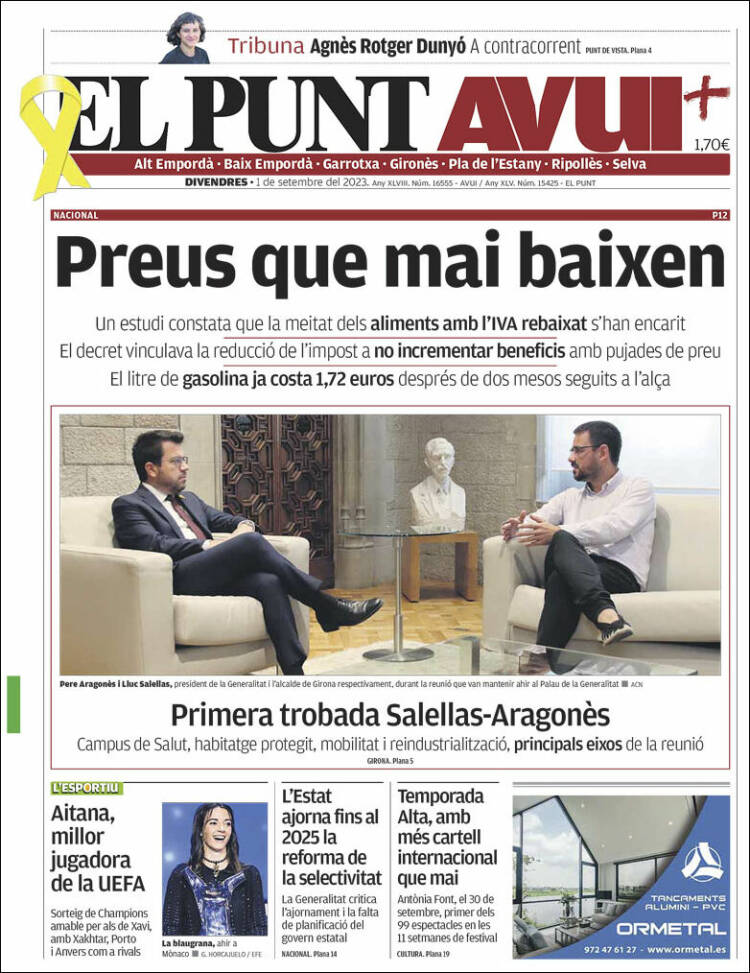 Portada de El Punt Avui - Girona (Espa&ntilde;a)