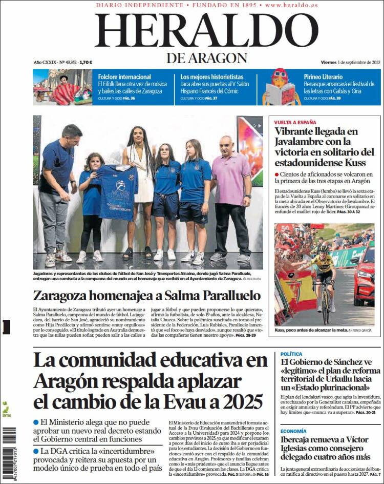 Portada de Heraldo de Aragón (Espa&ntilde;a)