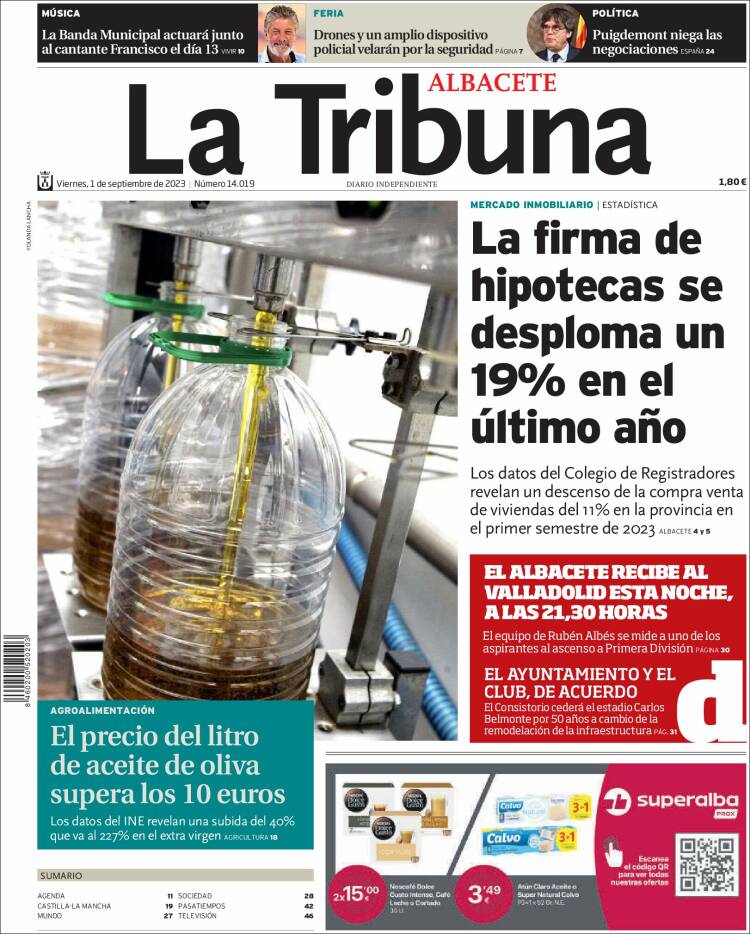 Portada de La Tribuna de Albacete (Espa&ntilde;a)