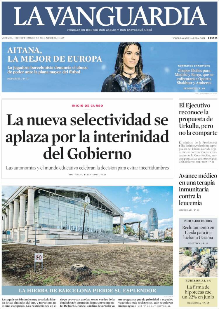 Portada de La Vanguardia (Espa&ntilde;a)