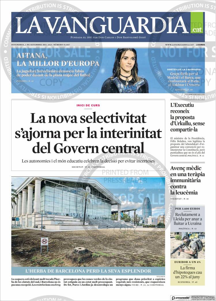 Portada de La Vanguardia (Espa&ntilde;a)