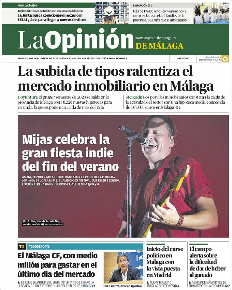 Portada de La Opinión de Málaga (Espa&ntilde;a)
