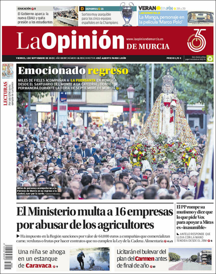Portada de La Opinión de Murcia (Espa&ntilde;a)