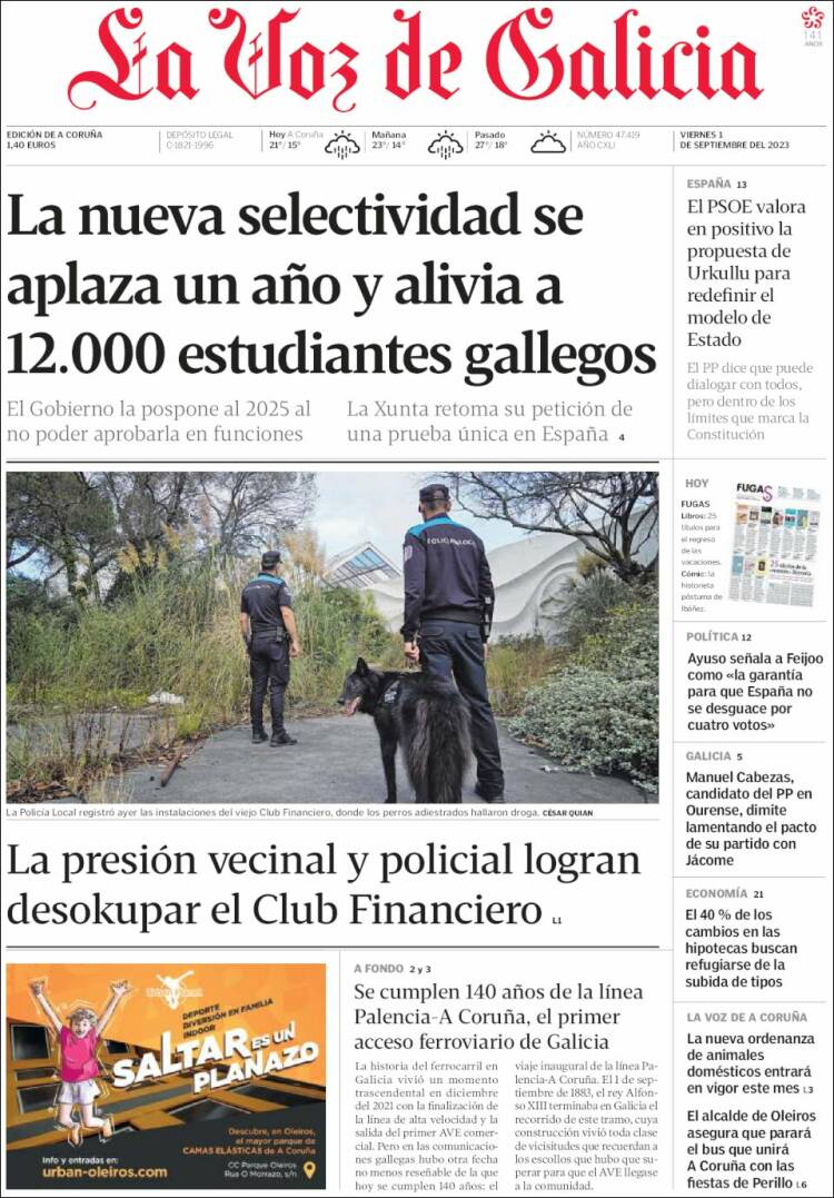 Portada de La Voz de Galicia (Espa&ntilde;a)