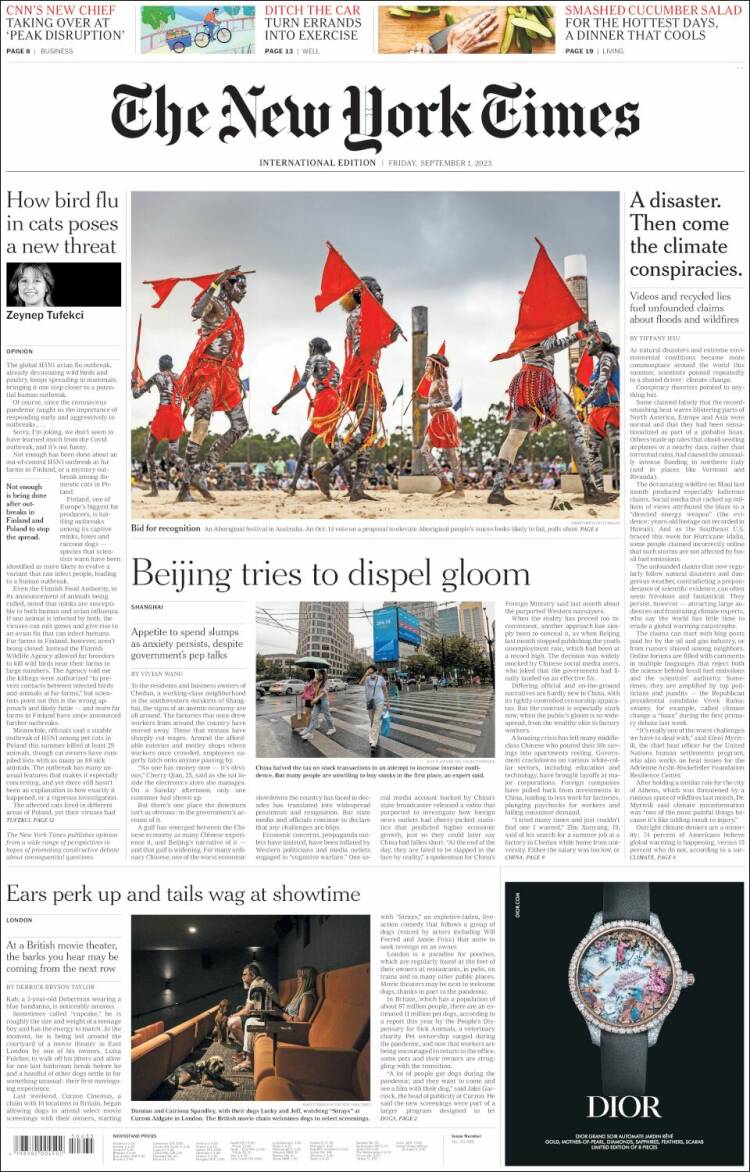 Portada de International New York Times (Europa)