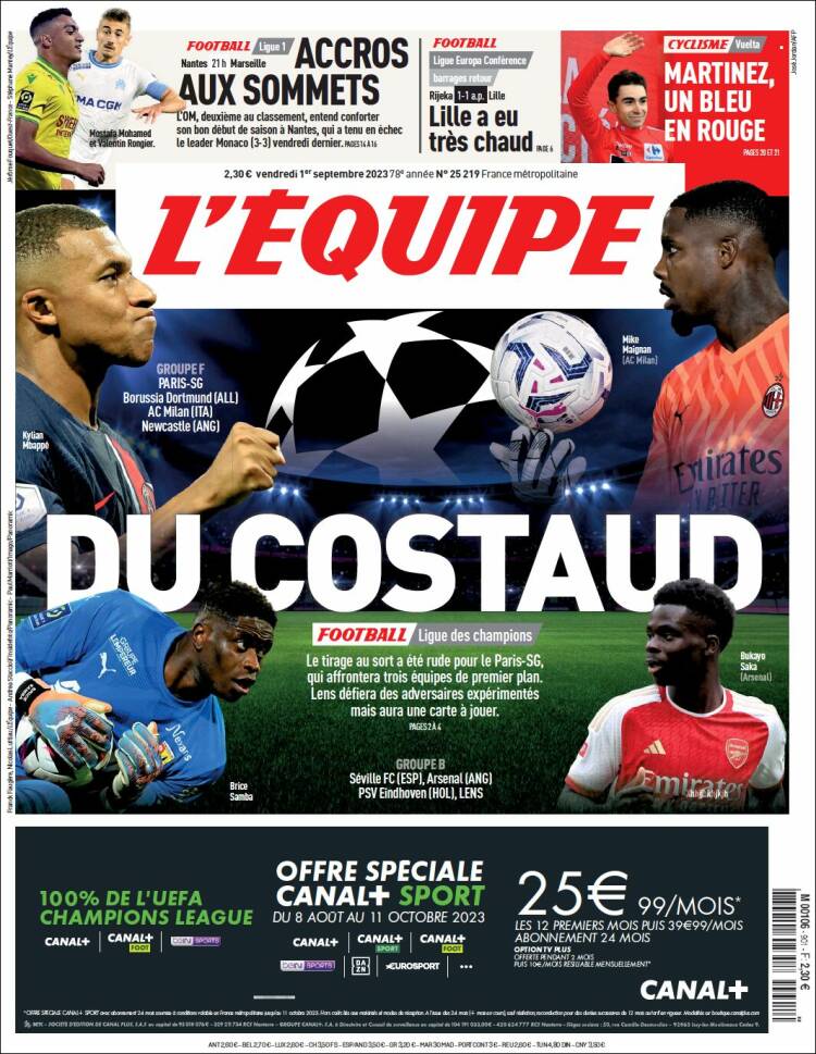 Portada de L'Equipe (Francia)