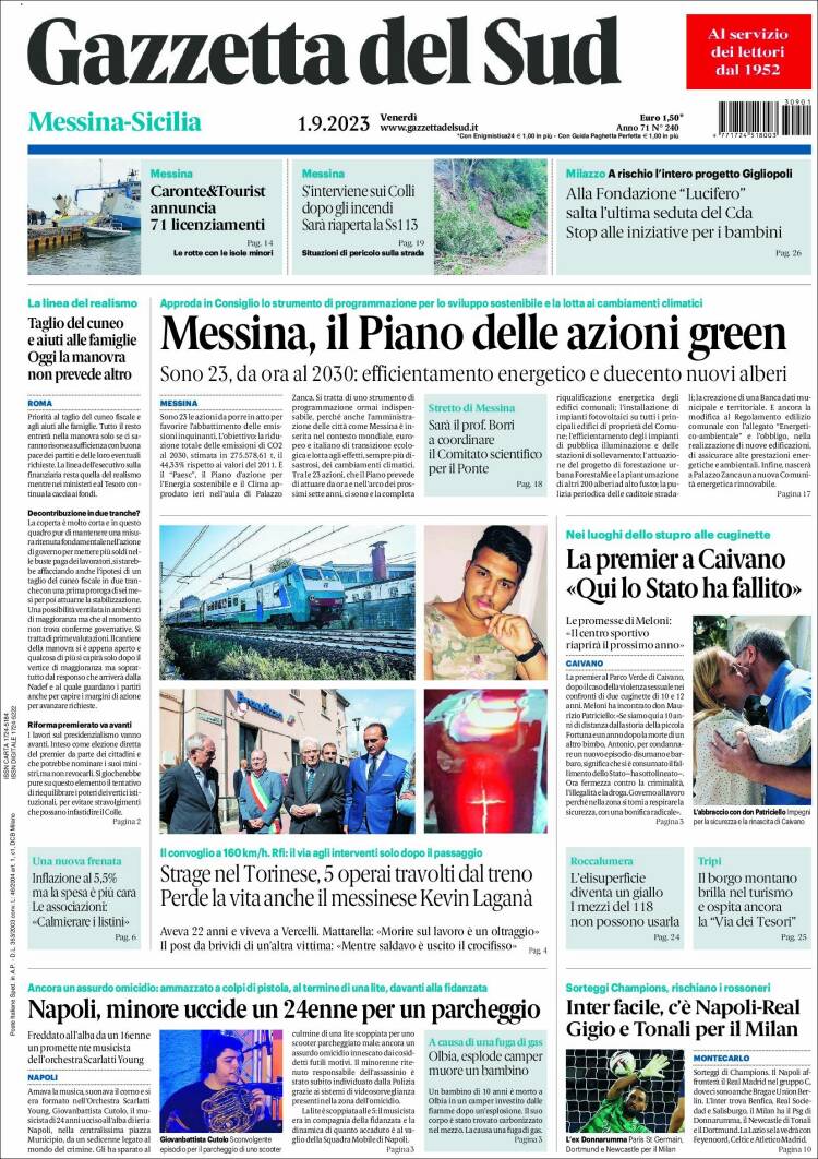 Portada de Gazzetta del Sud (Italia)