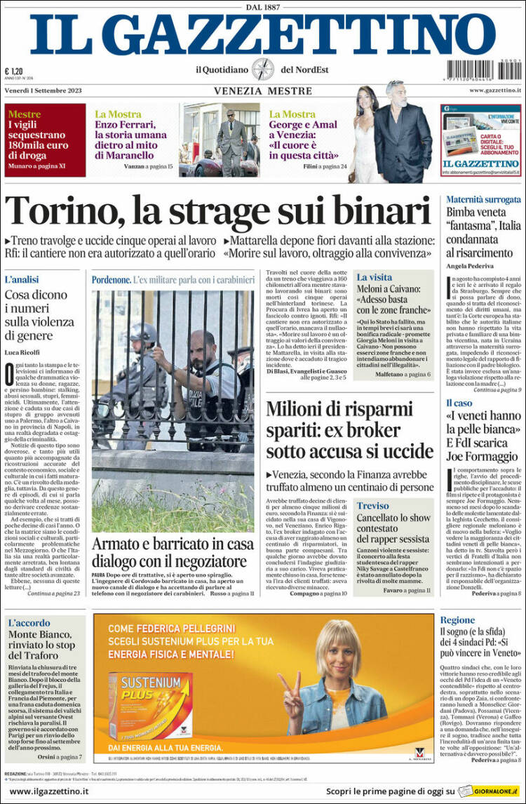 Portada de Il Gazzettino (Italia)