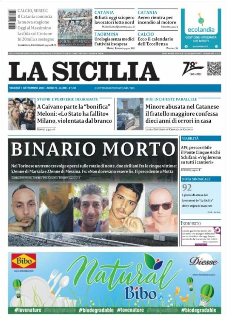 Portada de La Sicilia (Italia)