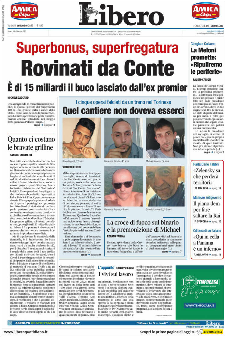Portada de Libero (Italia)