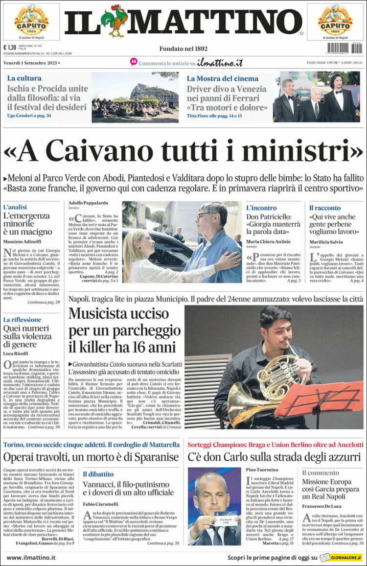 Portada de Il Mattino (Italia)