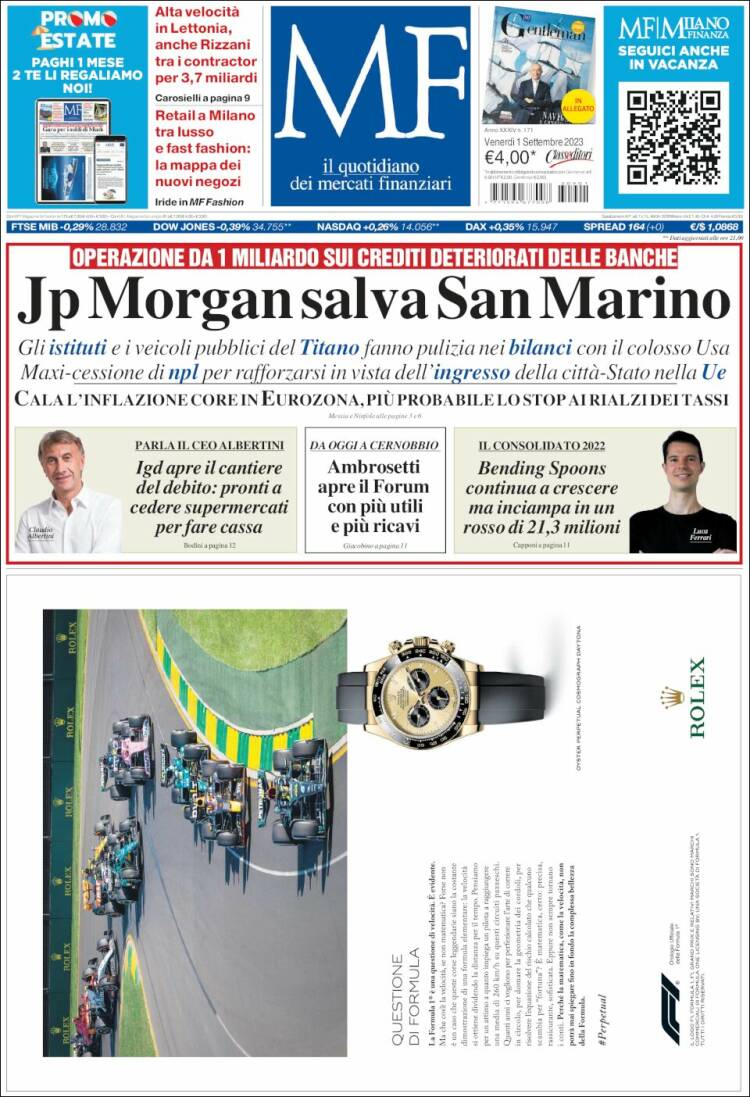 Portada de Milano Finanza (Italia)