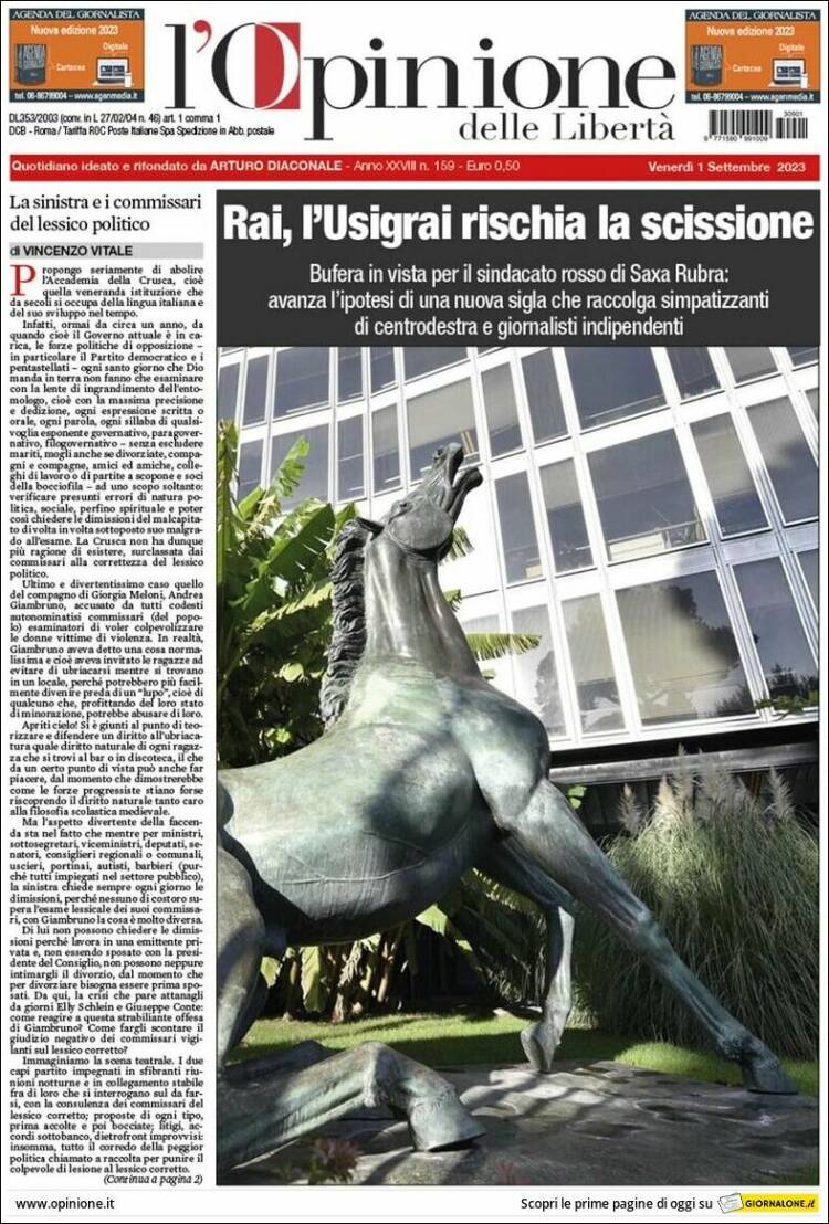 Portada de L'Opinione  delle Libertà (Italia)