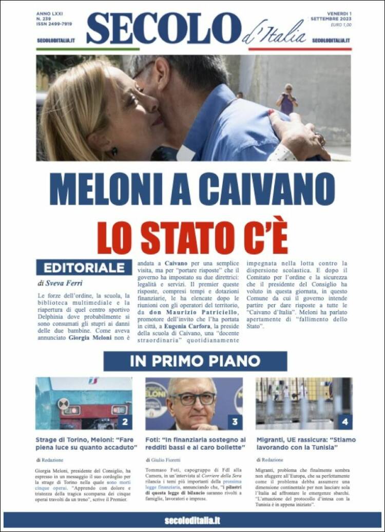 Portada de Secolo d'Italia (Italia)