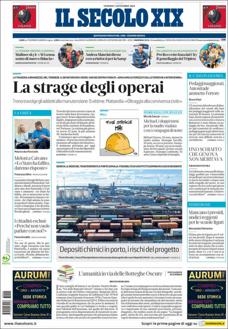 Portada de Il Secolo XIX (Italia)