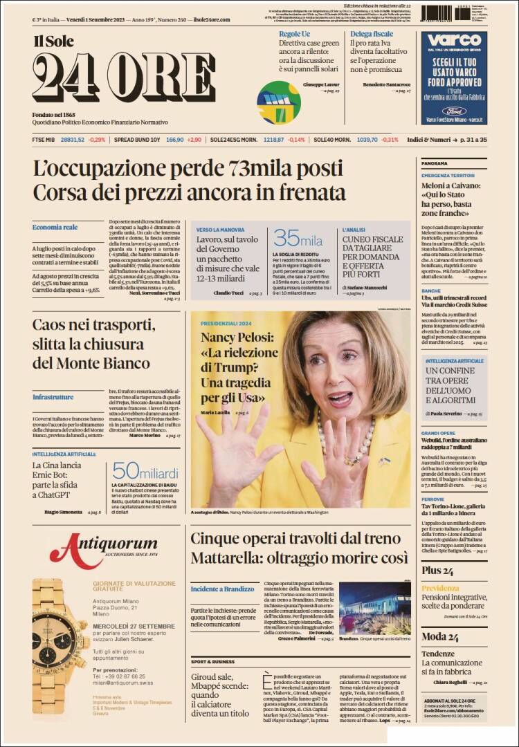 Portada de Il Sole 24 ORE (Italia)