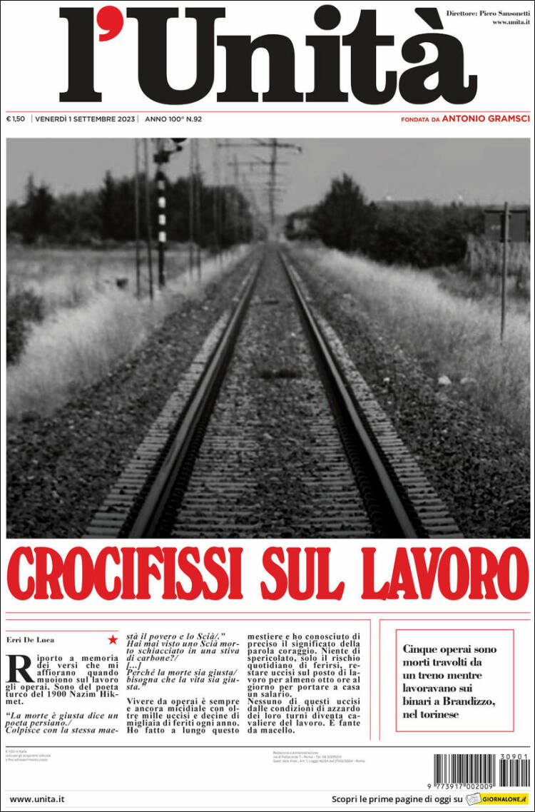 Portada de l'Unità (Italia)