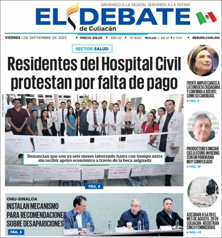 Portada de El Debate de Culiacán (M&eacute;xico)