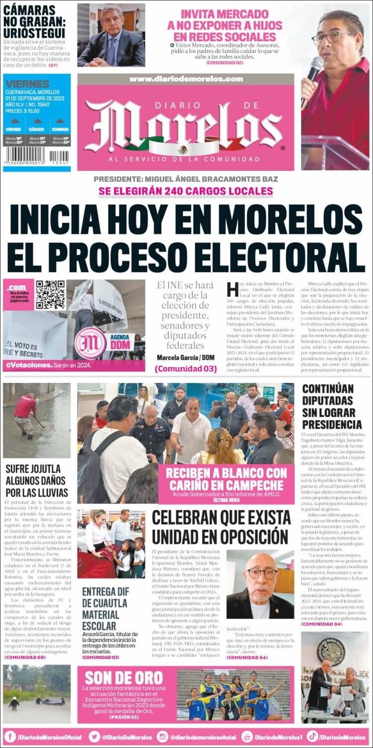 Portada de Diario de Morelos (M&eacute;xico)