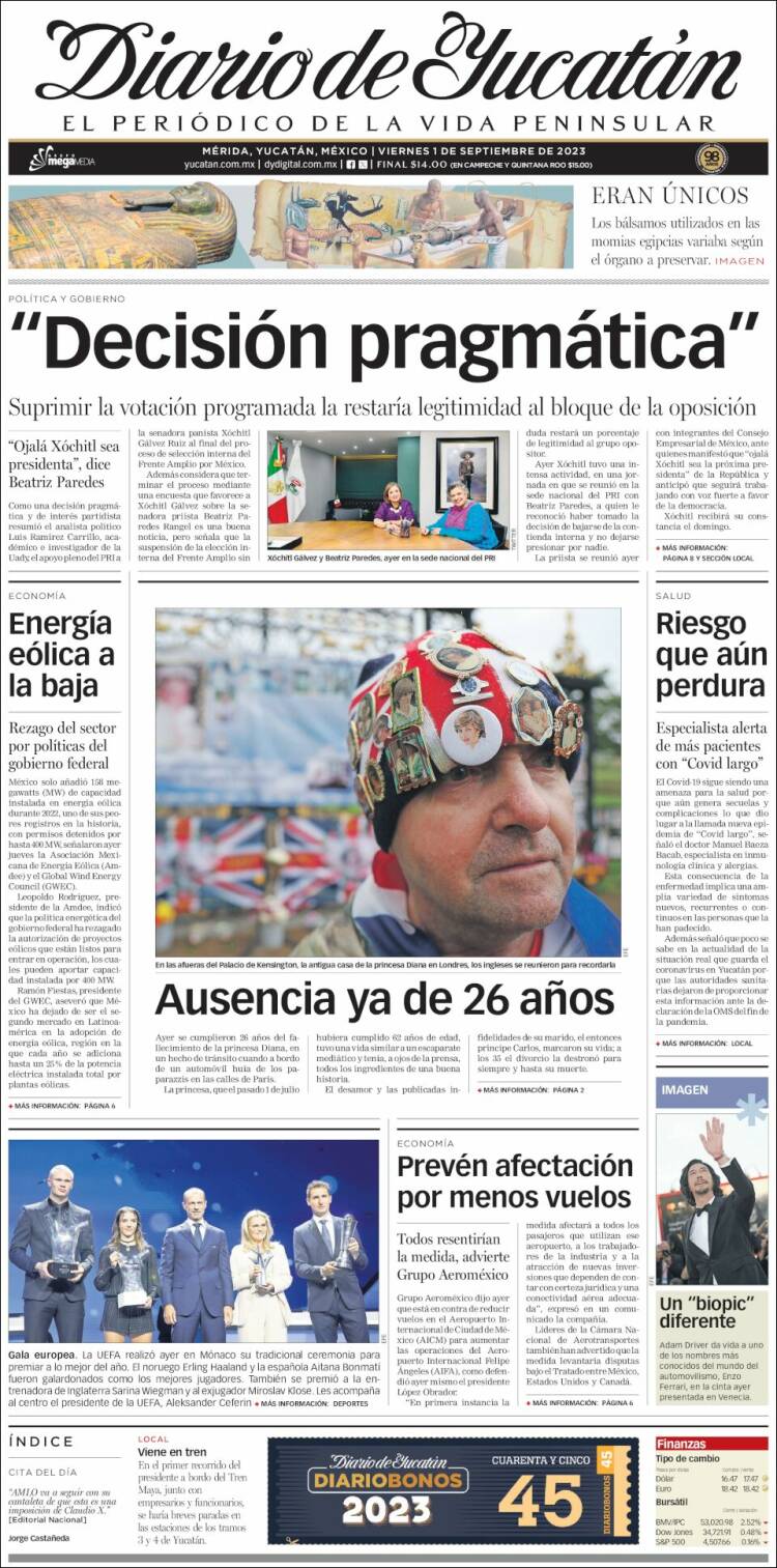 Portada de Diario de Yucatán (M&eacute;xico)
