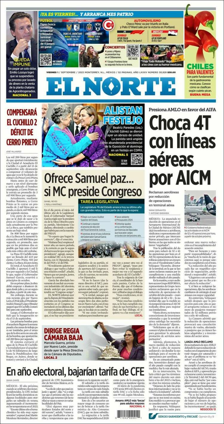 Portada de El Norte (M&eacute;xico)