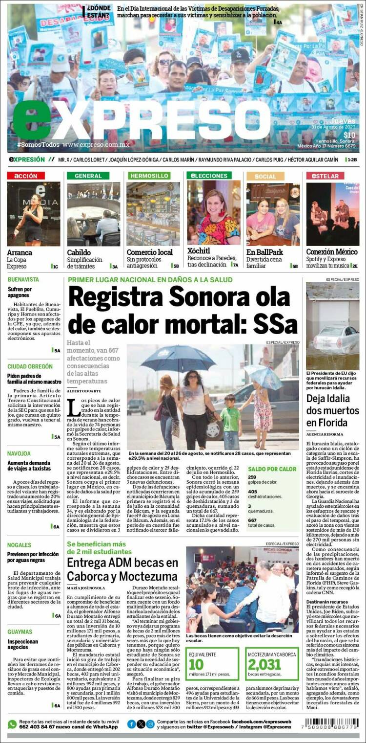 Portada de Expreso (M&eacute;xico)