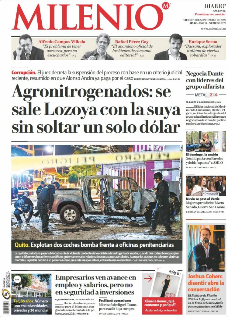 Portada de Milenio (M&eacute;xico)