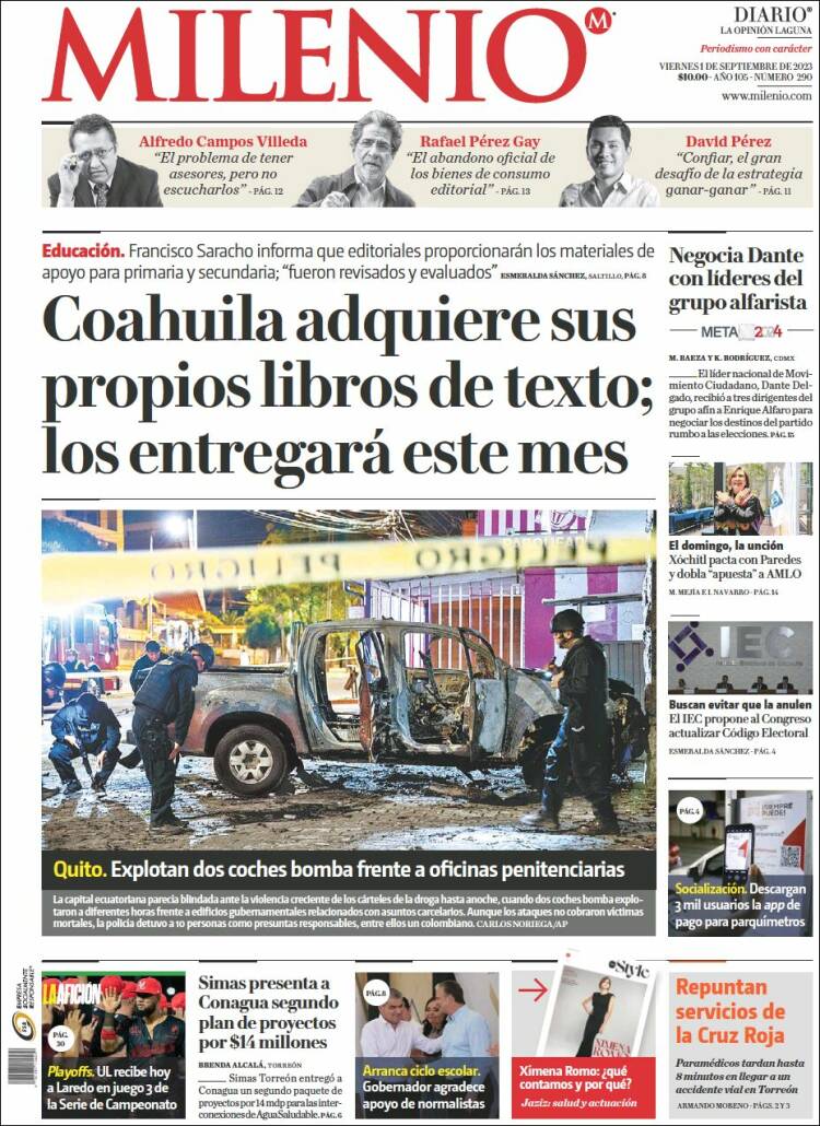 Portada de Milenio - Laguna (M&eacute;xico)