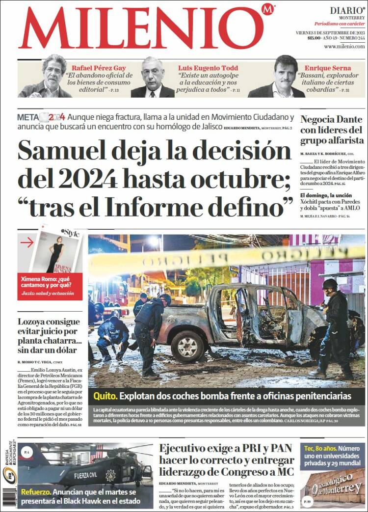 Portada de Milenio de Monterrey (M&eacute;xico)