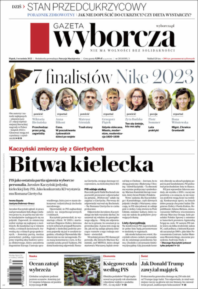 Portada de Gazeta Wyborcza (Polonia)