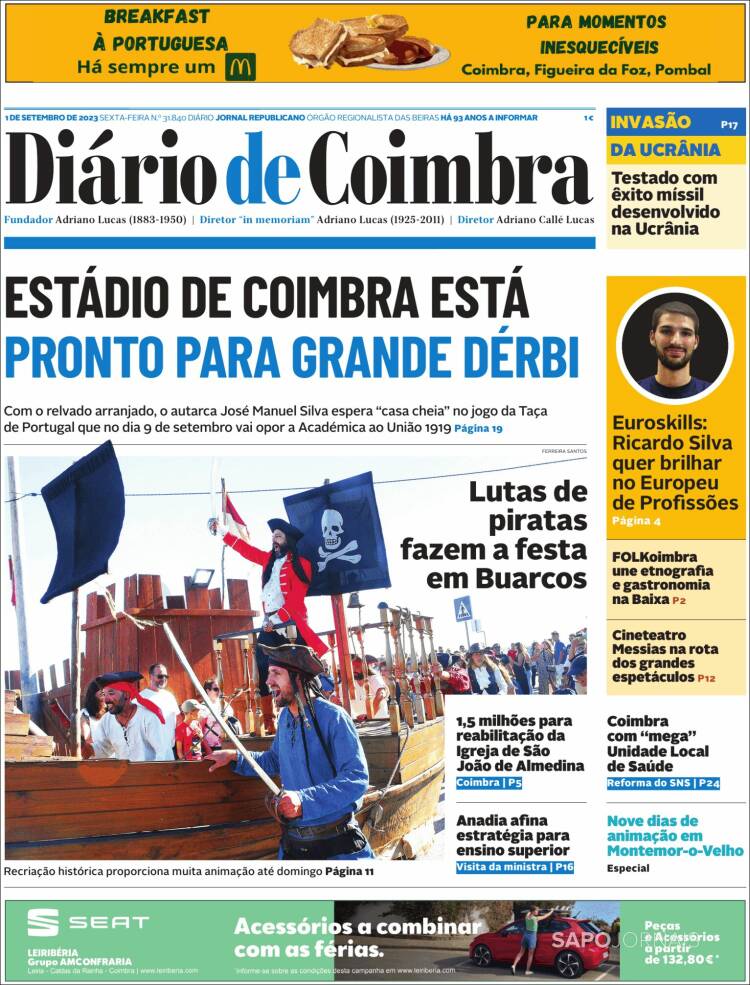 Portada de Diário de Coimbra (Portugal)