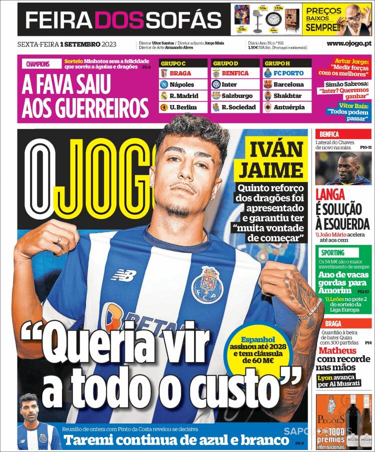Portada de O Jogo (Portugal)