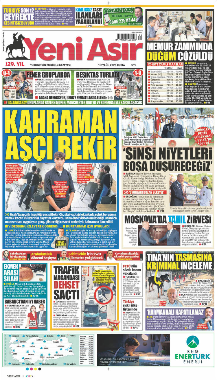 Portada de Yeni Asır (Turqu&iacute;a)
