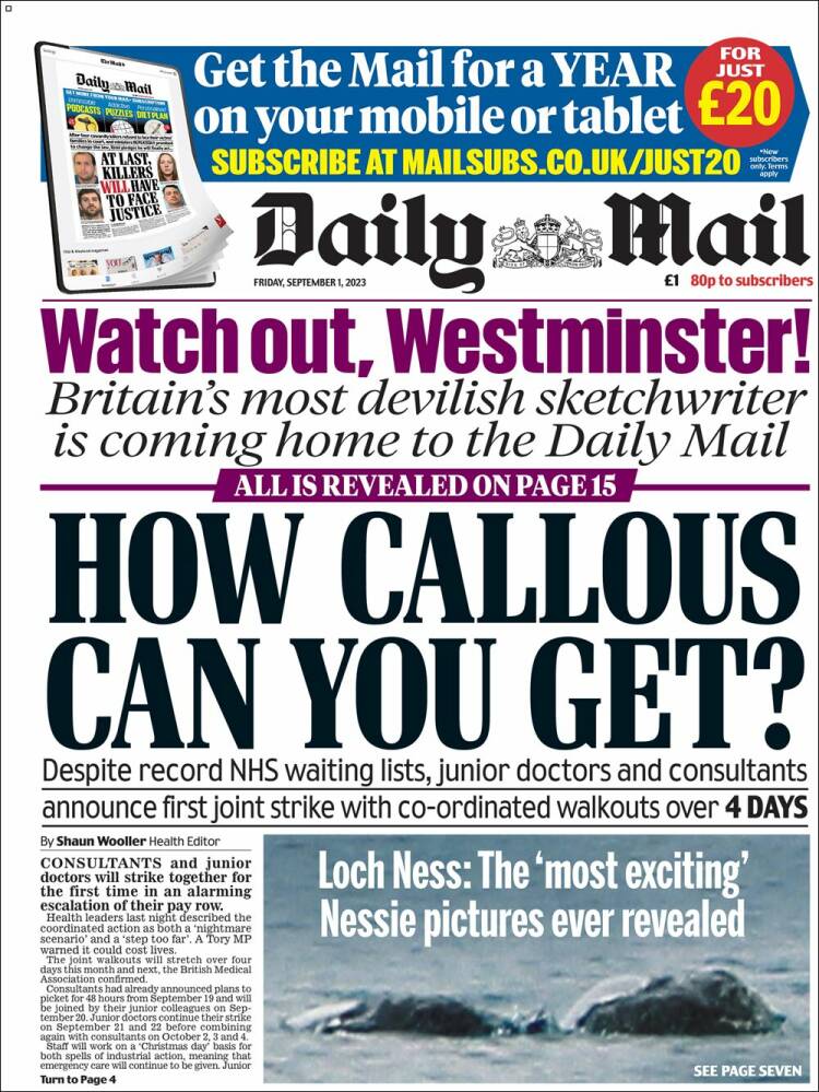 Portada de Daily Mail (Reino Unido)