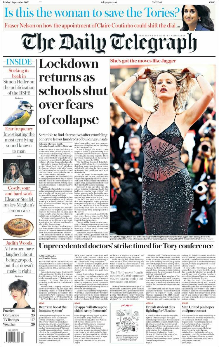 Portada de Daily Telegraph (Reino Unido)