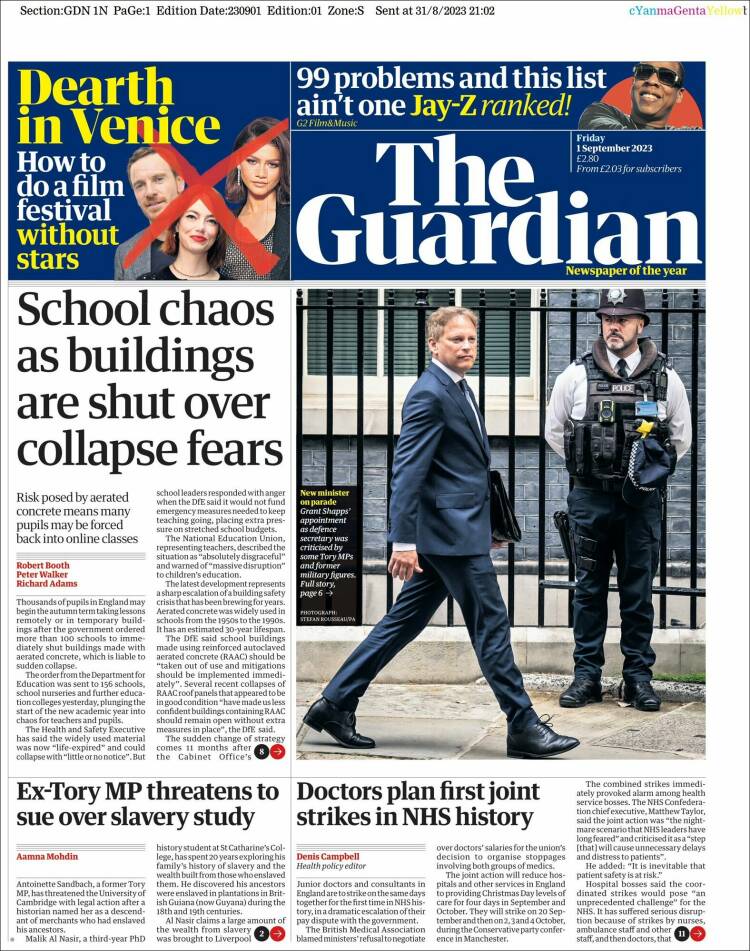 Portada de The Guardian (Reino Unido)