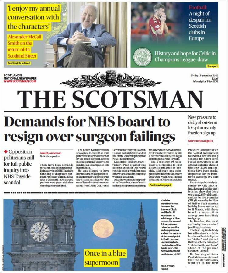 Portada de The Scotsman (Reino Unido)