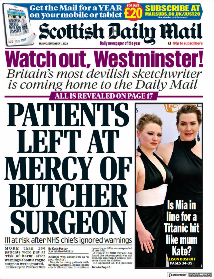 Portada de Scottish Daily Mail (Reino Unido)