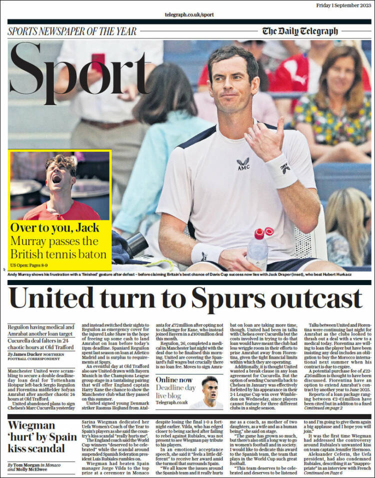 Portada de Telegraph Sport (Reino Unido)