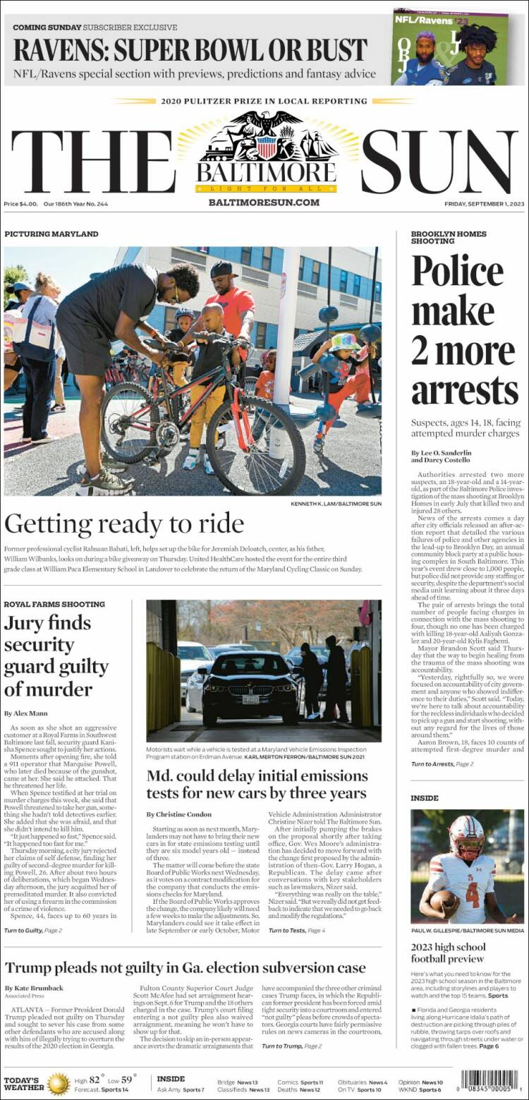 Portada de The Baltimore Sun (USA)