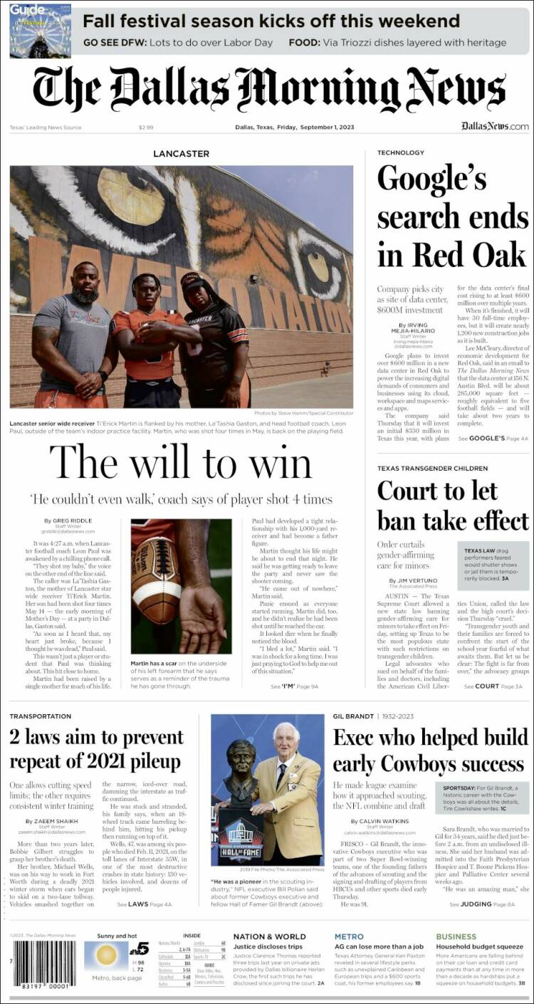 Portada de Dallas Morning News (USA)