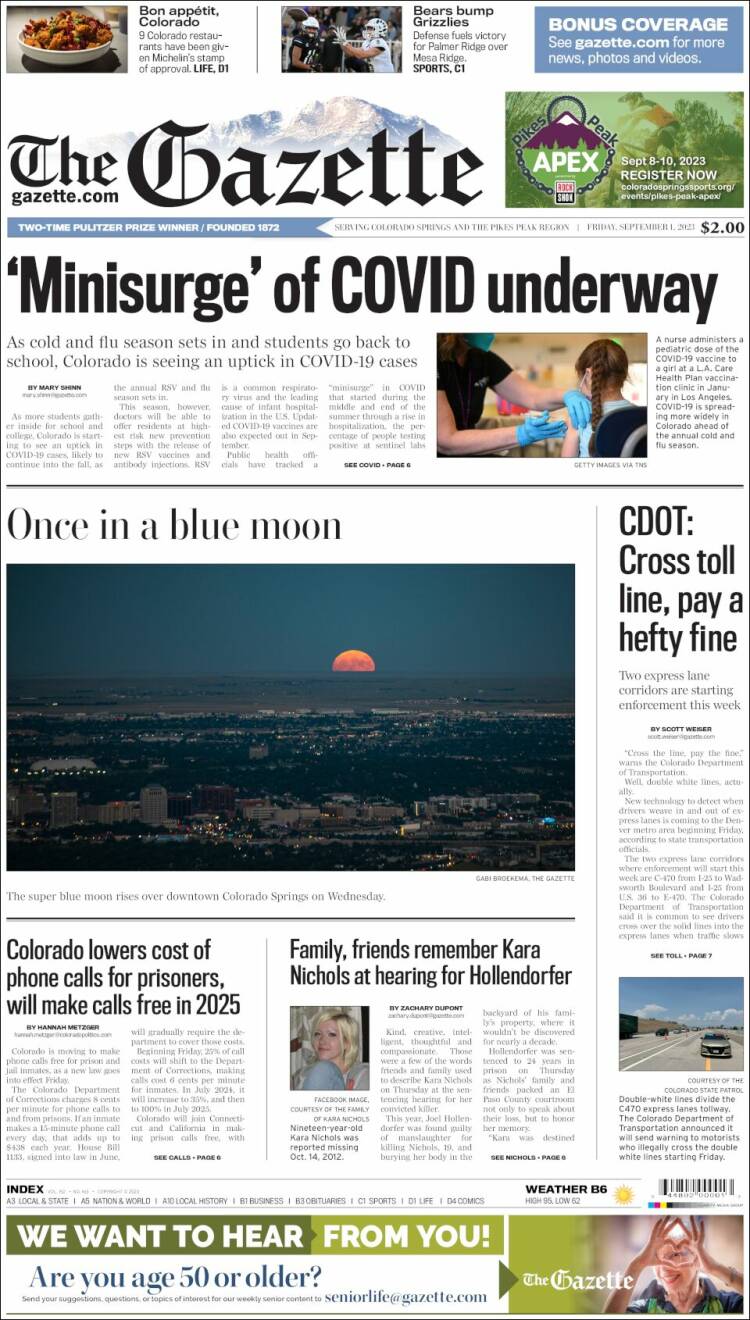 Portada de The Gazette (USA)