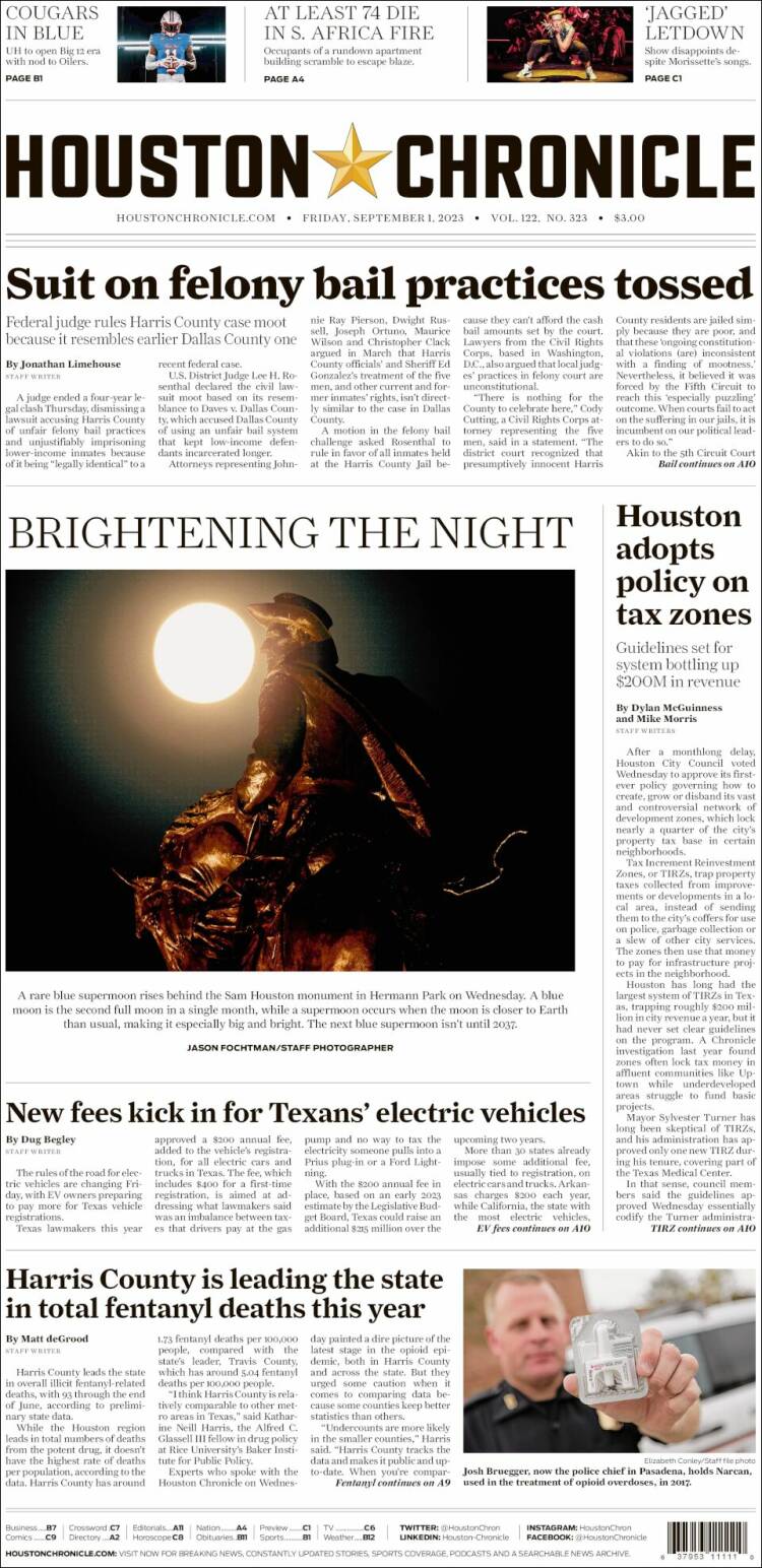 Portada de Houston Chronicle (USA)