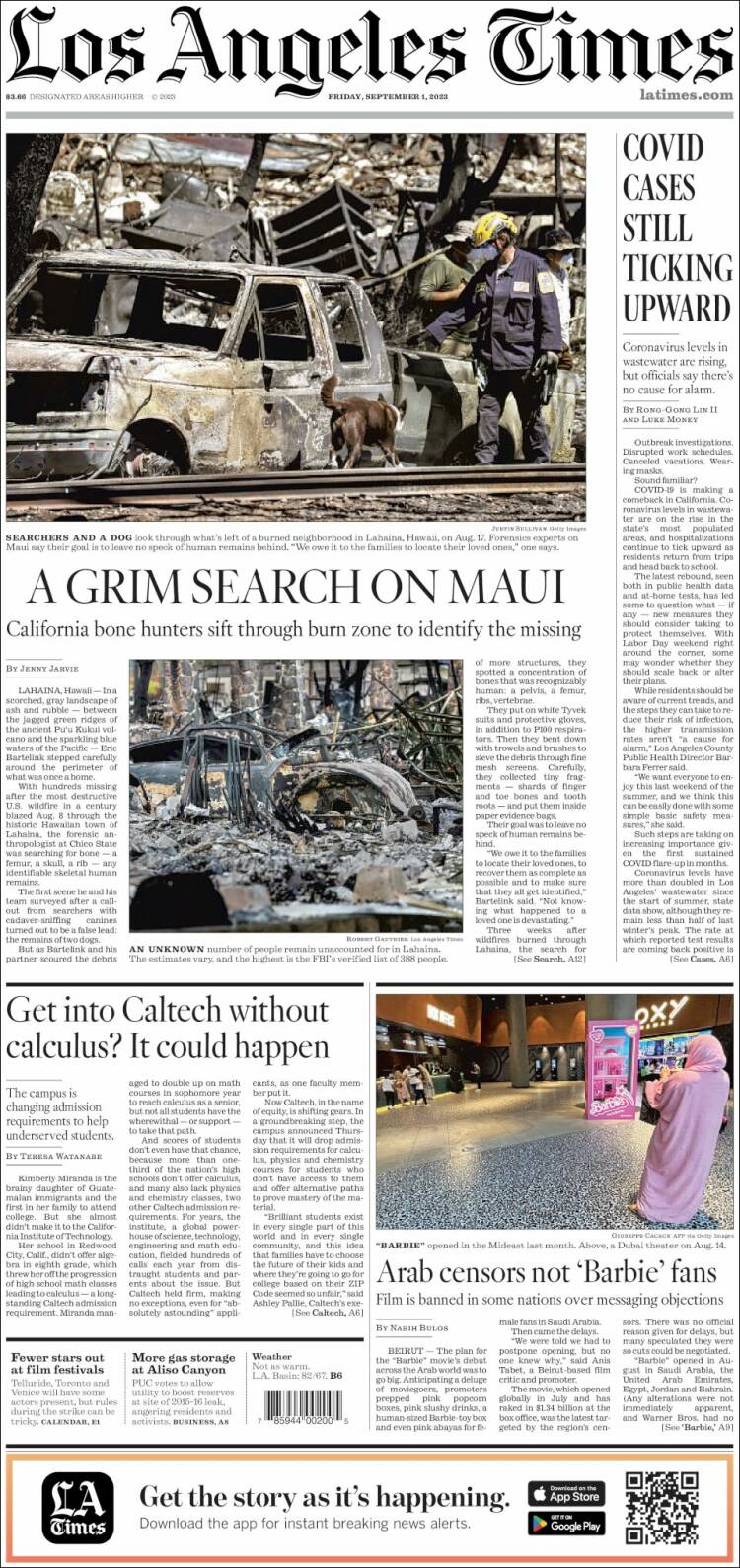 Portada de Los Angeles Times (USA)