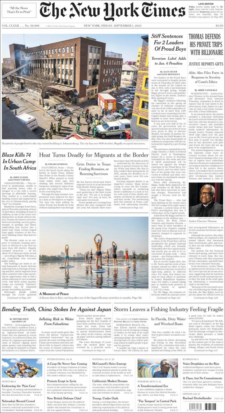 Portada de New York Times (USA)