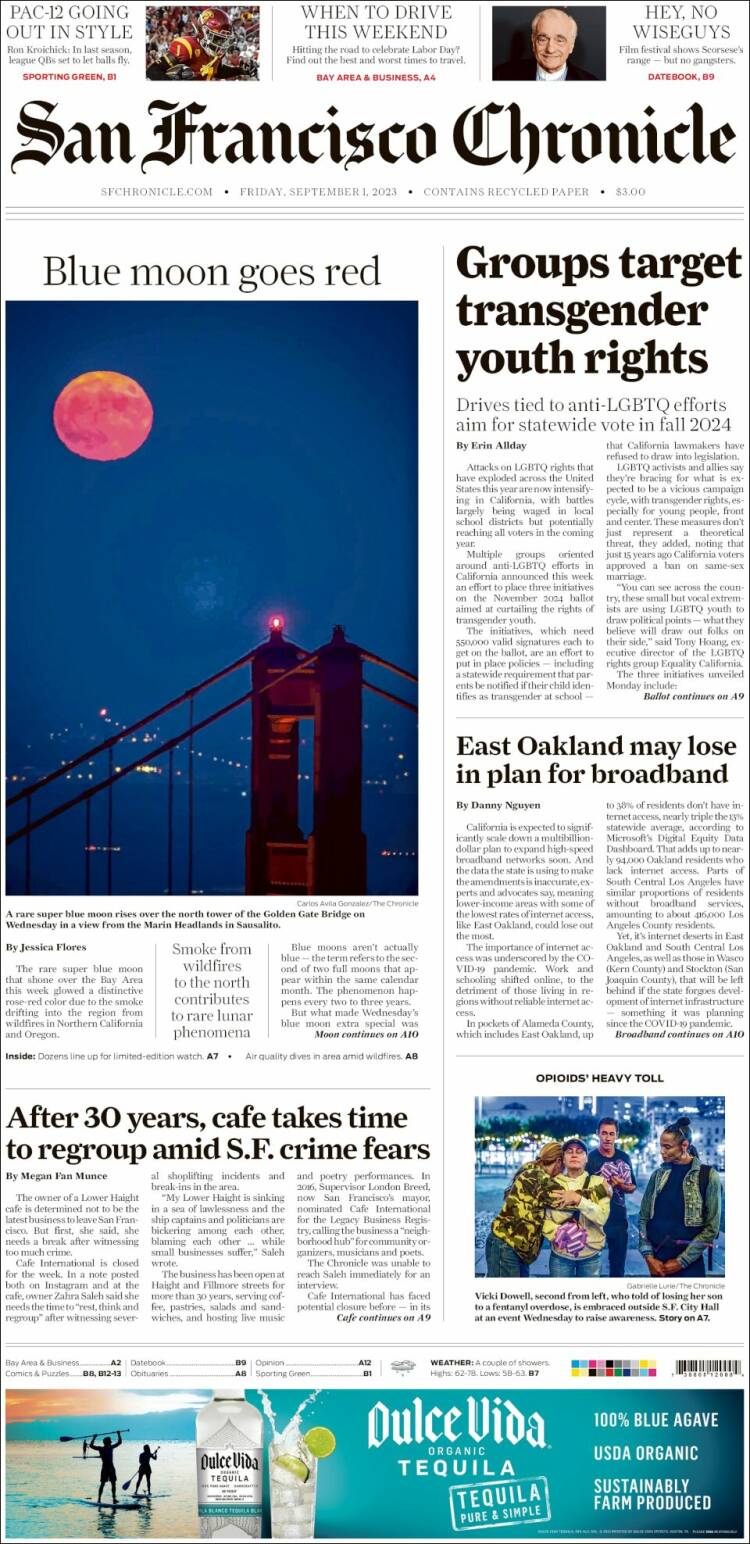 Portada de San Francisco Chronicle (USA)