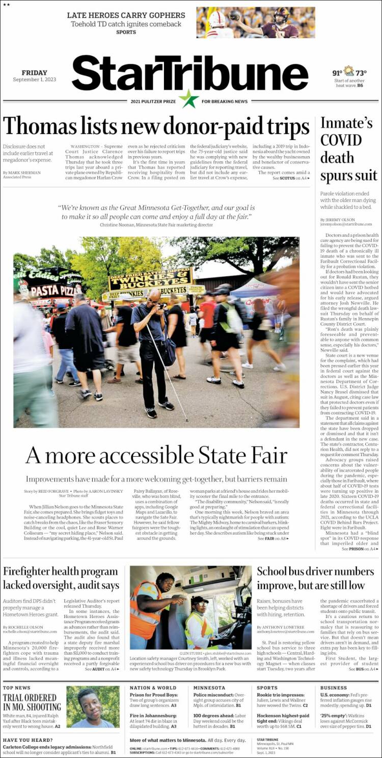 Portada de Star Tribune (USA)